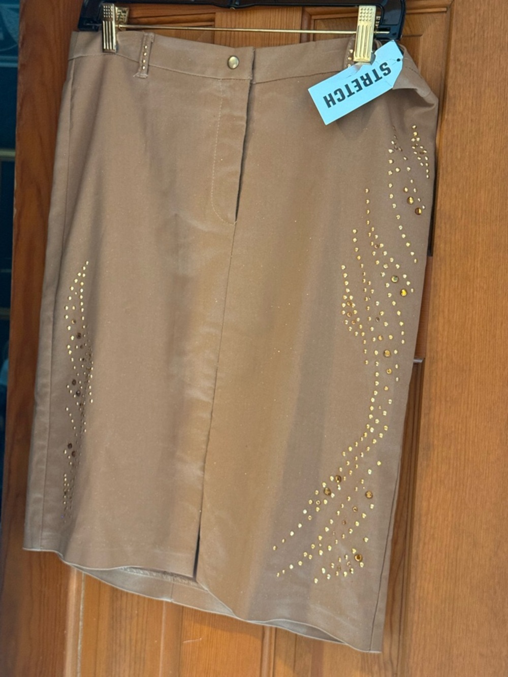 XOXO Tan Pencil Skirt with Gold Stud Accents